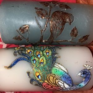 🕯 🔥 🐦 Two bird glitter TALL medium size candles
